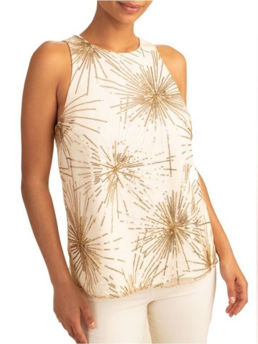 Trina Turk NWT $228 to Gold  Sequin Sleeveless Top